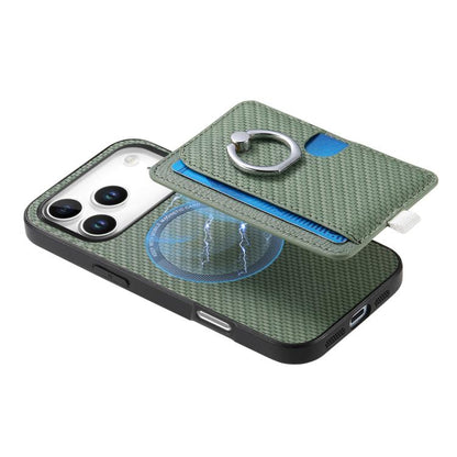 For iPhone 17 Pro Carbon Fiber Ring Side Insert Card Bag MagSafe Phone Case(Green) - iPhone 17 Pro Cases by buy2fix | Online Shopping UK | buy2fix