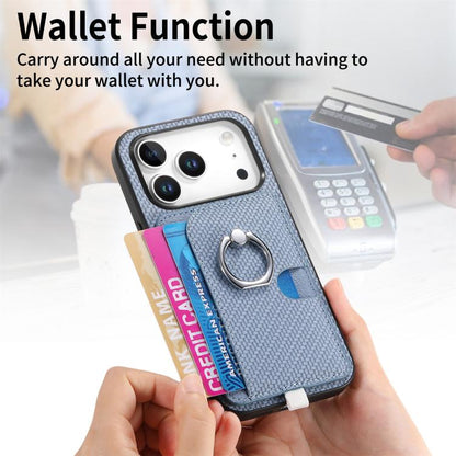 For iPhone 17 Pro Max Carbon Fiber Ring Side Insert Card Bag MagSafe Phone Case(Blue) - iPhone 17 Pro Max Cases by buy2fix | Online Shopping UK | buy2fix