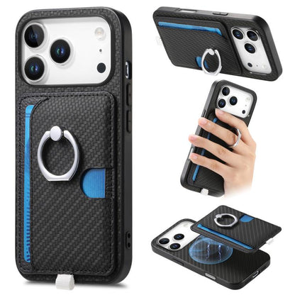 For iPhone 17 Pro Max Carbon Fiber Ring Side Insert Card Bag MagSafe Phone Case(Black) - iPhone 17 Pro Max Cases by buy2fix | Online Shopping UK | buy2fix