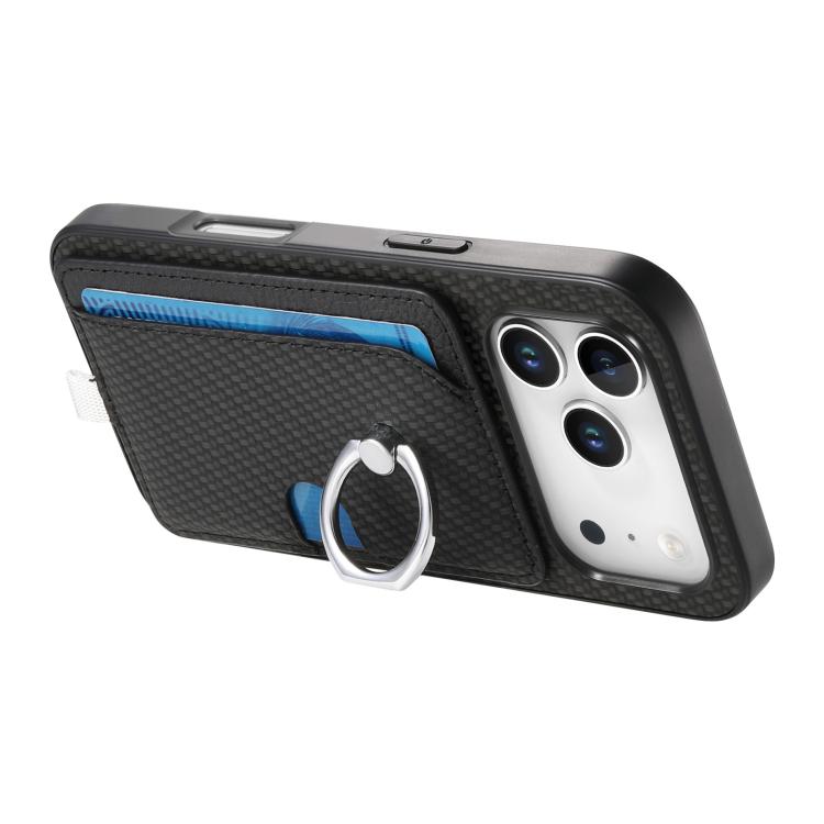 For iPhone 17 Pro Max Carbon Fiber Ring Side Insert Card Bag MagSafe Phone Case(Black) - iPhone 17 Pro Max Cases by buy2fix | Online Shopping UK | buy2fix