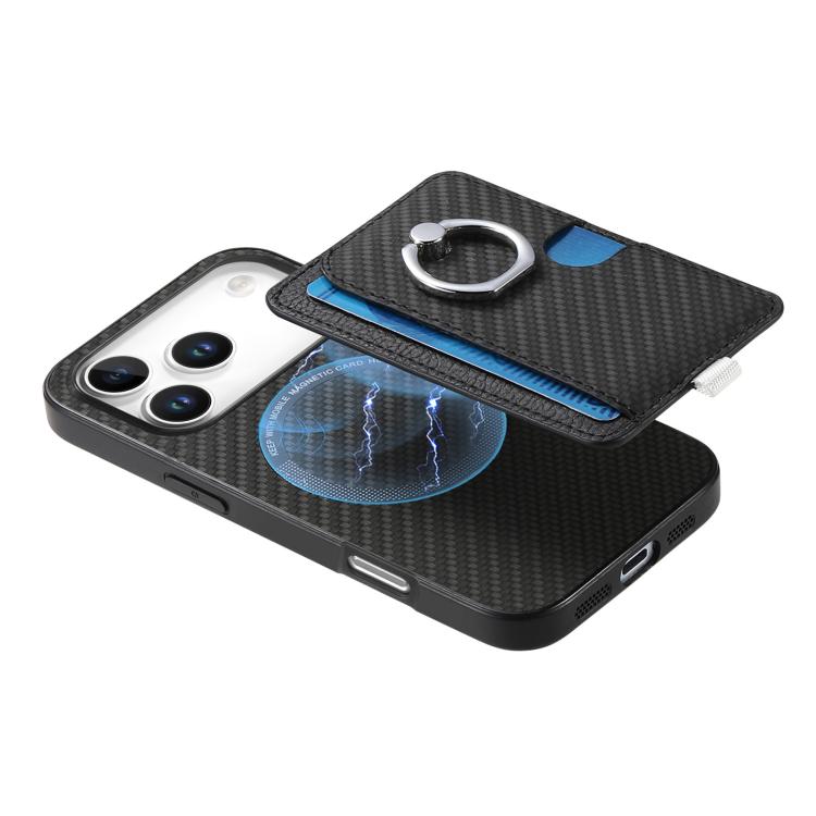 For iPhone 17 Pro Max Carbon Fiber Ring Side Insert Card Bag MagSafe Phone Case(Black) - iPhone 17 Pro Max Cases by buy2fix | Online Shopping UK | buy2fix