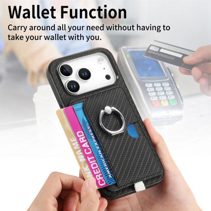 For iPhone 17 Pro Max Carbon Fiber Ring Side Insert Card Bag MagSafe Phone Case(Black) - iPhone 17 Pro Max Cases by buy2fix | Online Shopping UK | buy2fix
