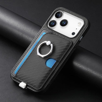 For iPhone 17 Pro Max Carbon Fiber Ring Side Insert Card Bag MagSafe Phone Case(Black) - iPhone 17 Pro Max Cases by buy2fix | Online Shopping UK | buy2fix