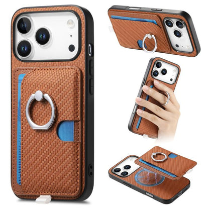 For iPhone 17 Pro Max Carbon Fiber Ring Side Insert Card Bag MagSafe Phone Case(Brown) - iPhone 17 Pro Max Cases by buy2fix | Online Shopping UK | buy2fix
