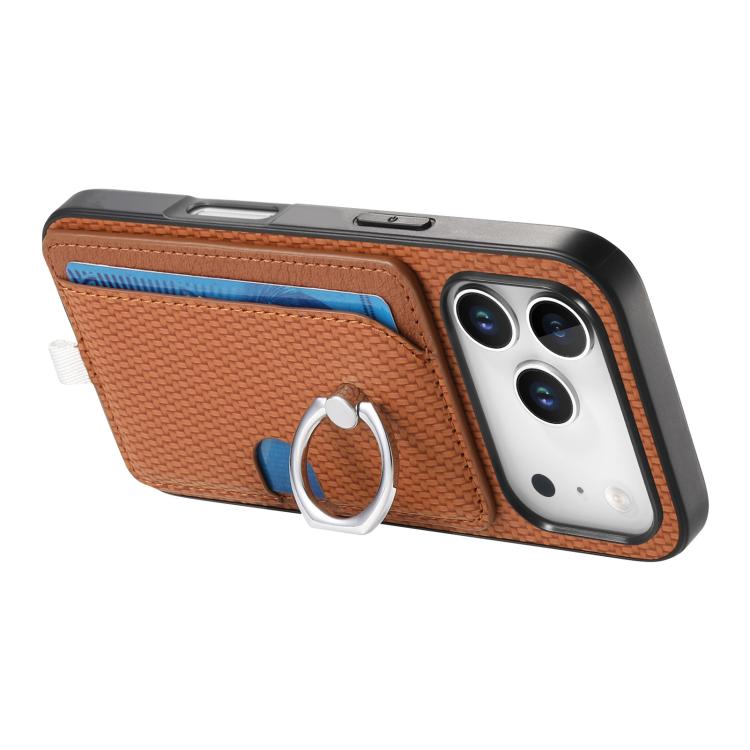 For iPhone 17 Pro Max Carbon Fiber Ring Side Insert Card Bag MagSafe Phone Case(Brown) - iPhone 17 Pro Max Cases by buy2fix | Online Shopping UK | buy2fix