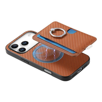 For iPhone 17 Pro Max Carbon Fiber Ring Side Insert Card Bag MagSafe Phone Case(Brown) - iPhone 17 Pro Max Cases by buy2fix | Online Shopping UK | buy2fix