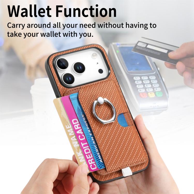 For iPhone 17 Pro Max Carbon Fiber Ring Side Insert Card Bag MagSafe Phone Case(Brown) - iPhone 17 Pro Max Cases by buy2fix | Online Shopping UK | buy2fix