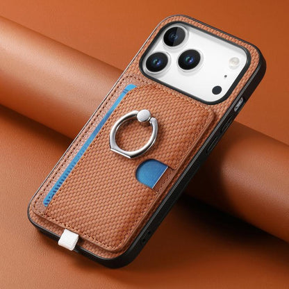For iPhone 17 Pro Max Carbon Fiber Ring Side Insert Card Bag MagSafe Phone Case(Brown) - iPhone 17 Pro Max Cases by buy2fix | Online Shopping UK | buy2fix