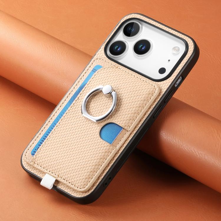 For iPhone 17 Pro Max Carbon Fiber Ring Side Insert Card Bag MagSafe Phone Case(Khaki) - iPhone 17 Pro Max Cases by buy2fix | Online Shopping UK | buy2fix