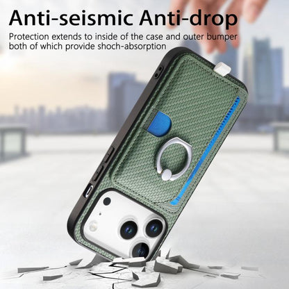 For iPhone 17 Pro Max Carbon Fiber Ring Side Insert Card Bag MagSafe Phone Case(Green) - iPhone 17 Pro Max Cases by buy2fix | Online Shopping UK | buy2fix