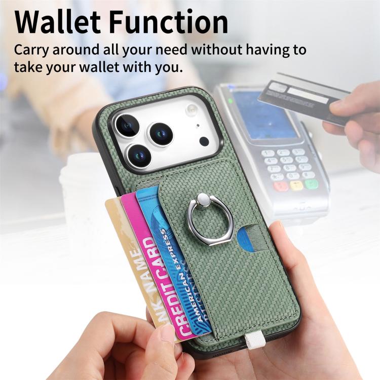 For iPhone 17 Pro Max Carbon Fiber Ring Side Insert Card Bag MagSafe Phone Case(Green) - iPhone 17 Pro Max Cases by buy2fix | Online Shopping UK | buy2fix