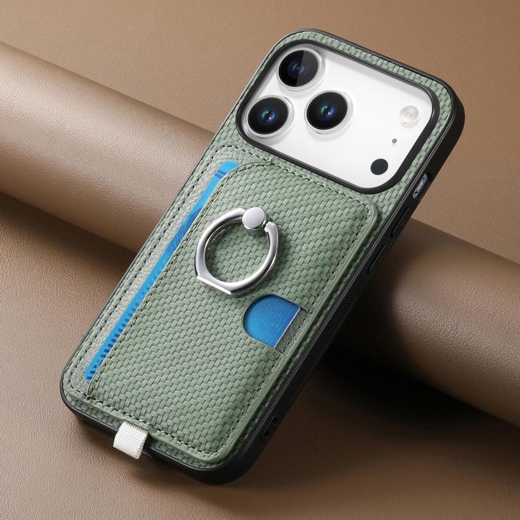 For iPhone 17 Pro Max Carbon Fiber Ring Side Insert Card Bag MagSafe Phone Case(Green) - iPhone 17 Pro Max Cases by buy2fix | Online Shopping UK | buy2fix