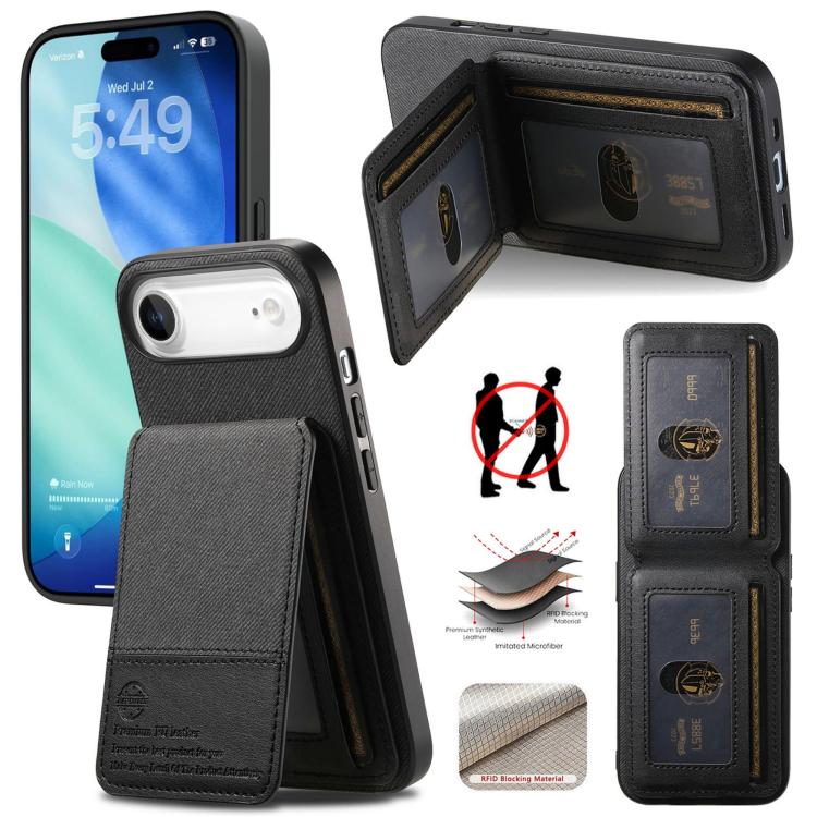 For iPhone Air Twill Fabric Leather Vertical Flip RFID Card Bag Phone Case(Black) - iPhone Air Cases by buy2fix | Online Shopping UK | buy2fix