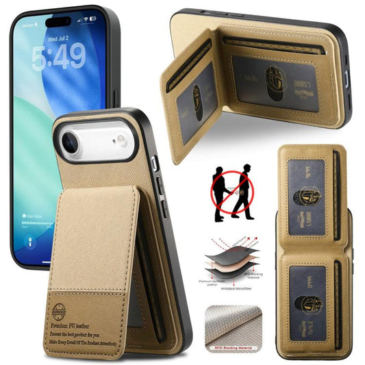 For iPhone Air Twill Fabric Leather Vertical Flip RFID Card Bag Phone Case(Khaki) - iPhone Air Cases by buy2fix | Online Shopping UK | buy2fix