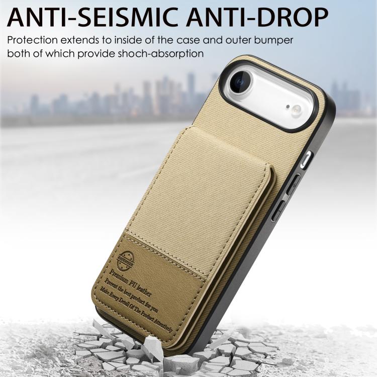 For iPhone Air Twill Fabric Leather Vertical Flip RFID Card Bag Phone Case(Khaki) - iPhone Air Cases by buy2fix | Online Shopping UK | buy2fix