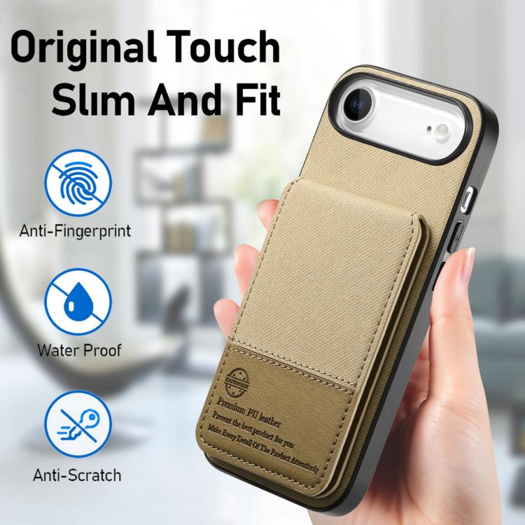 For iPhone Air Twill Fabric Leather Vertical Flip RFID Card Bag Phone Case(Khaki) - iPhone Air Cases by buy2fix | Online Shopping UK | buy2fix