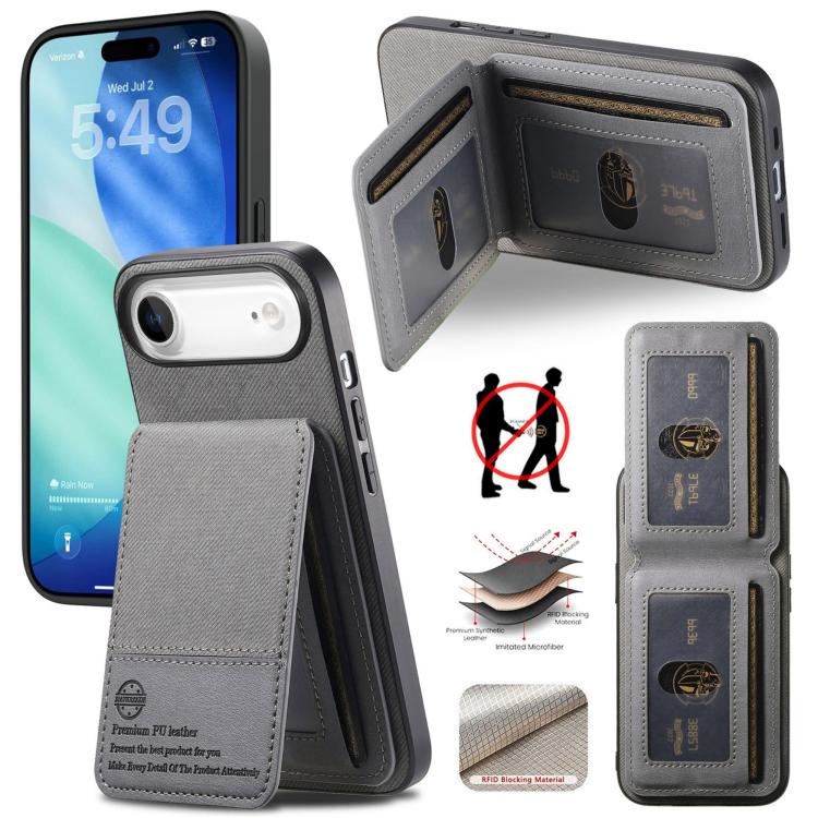 For iPhone Air Twill Fabric Leather Vertical Flip RFID Card Bag Phone Case(Gray) - iPhone Air Cases by buy2fix | Online Shopping UK | buy2fix