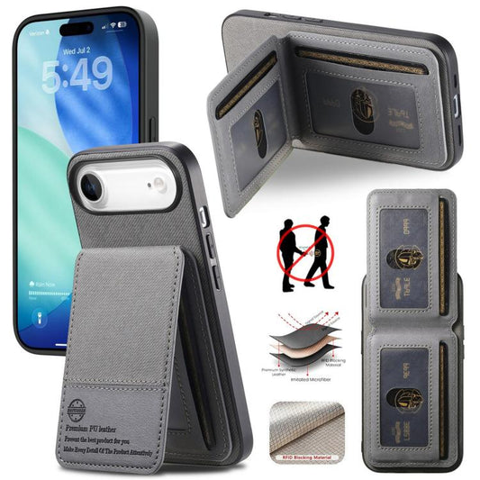 For iPhone Air Twill Fabric Leather Vertical Flip RFID Card Bag Phone Case(Gray) - iPhone Air Cases by buy2fix | Online Shopping UK | buy2fix