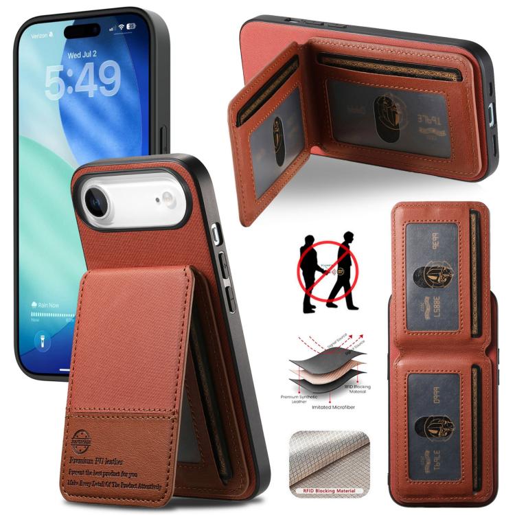 For iPhone Air Twill Fabric Leather Vertical Flip RFID Card Bag Phone Case(Brown) - iPhone Air Cases by buy2fix | Online Shopping UK | buy2fix