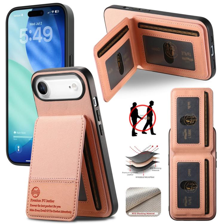 For iPhone Air Twill Fabric Leather Vertical Flip RFID Card Bag Phone Case(Pink) - iPhone Air Cases by buy2fix | Online Shopping UK | buy2fix