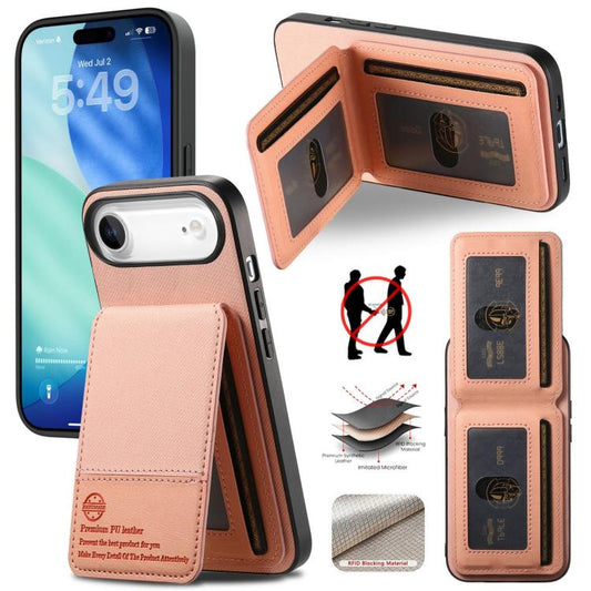 For iPhone Air Twill Fabric Leather Vertical Flip RFID Card Bag Phone Case(Pink) - iPhone Air Cases by buy2fix | Online Shopping UK | buy2fix
