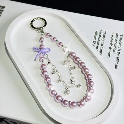 Bow Glass Pearl Mobile Phone Chain(Purple) - Lanyards & Wrist Straps by buy2fix | Online Shopping UK | buy2fix