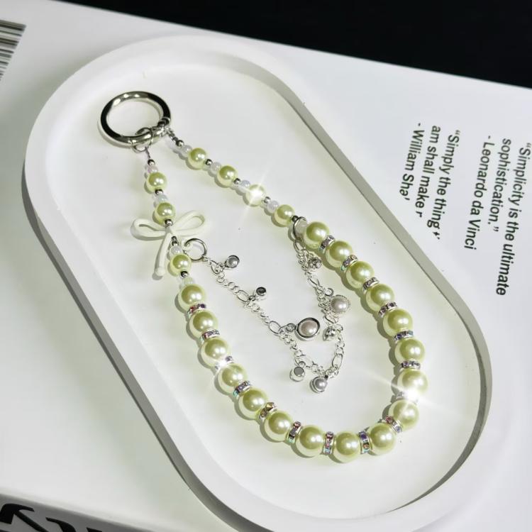 Bow Glass Pearl Mobile Phone Chain(Green) - Lanyards & Wrist Straps by buy2fix | Online Shopping UK | buy2fix