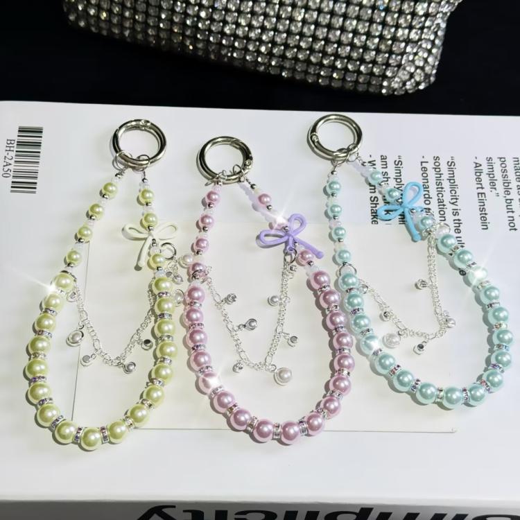 Bow Glass Pearl Mobile Phone Chain(Blue) - Lanyards & Wrist Straps by buy2fix | Online Shopping UK | buy2fix