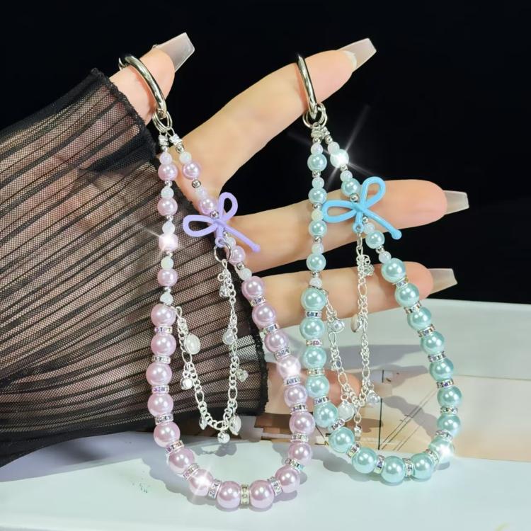 Bow Glass Pearl Mobile Phone Chain(Purple) - Lanyards & Wrist Straps by buy2fix | Online Shopping UK | buy2fix