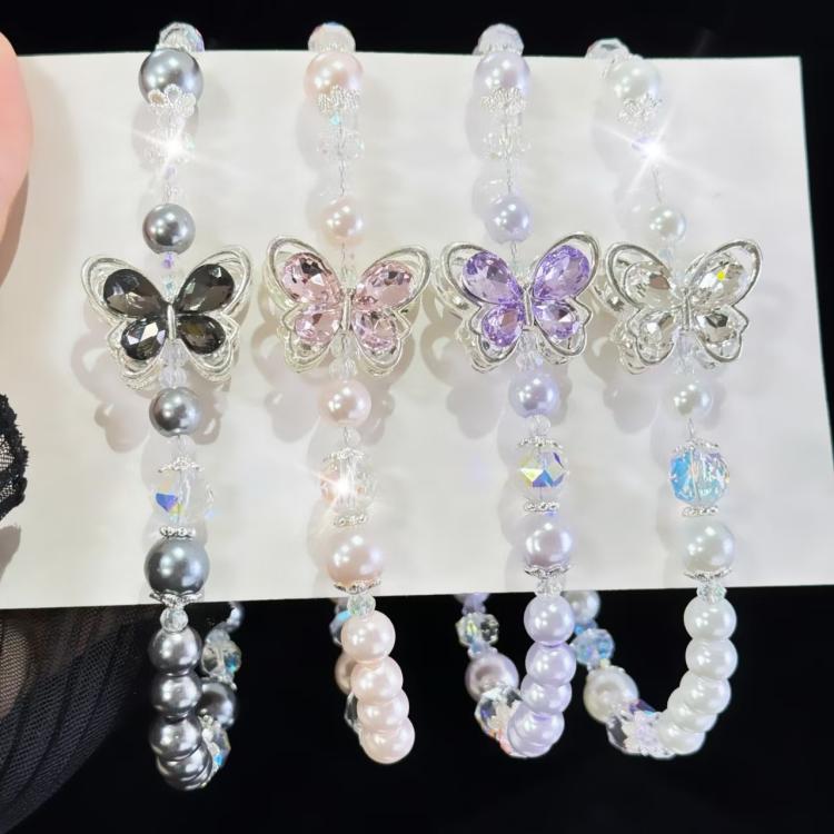 Tassel Pearl Double Butterfly Phone Chain(Green) - Lanyards & Wrist Straps by buy2fix | Online Shopping UK | buy2fix