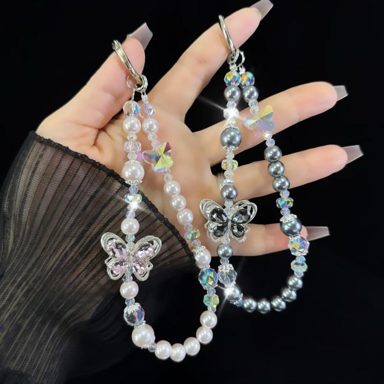 Tassel Pearl Double Butterfly Phone Chain(Pink) - Lanyards & Wrist Straps by buy2fix | Online Shopping UK | buy2fix