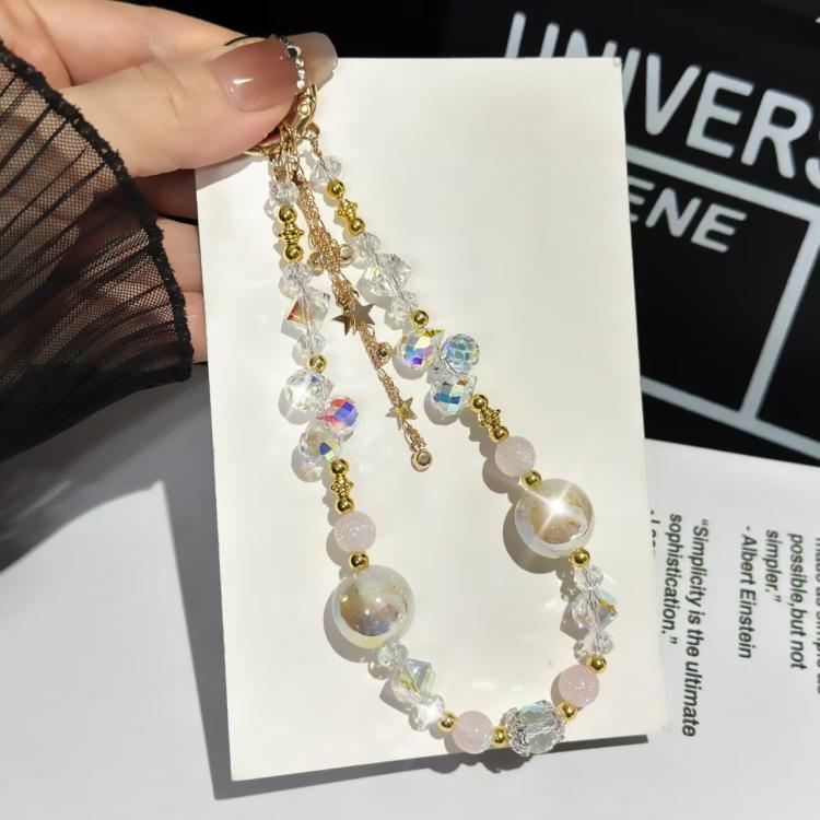 Heidi Beads Star Pendant Mobile Phone Chain(Pink And White) - Lanyards & Wrist Straps by buy2fix | Online Shopping UK | buy2fix