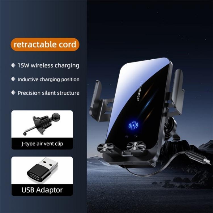 SD05 With Retractable Type-C Cable Car Phone Holder Wireless Charging Mount - Car Charger by buy2fix | Online Shopping UK | buy2fix