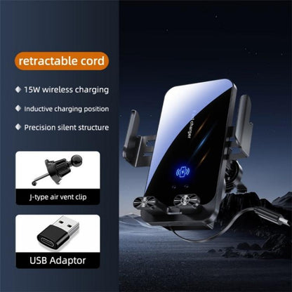 SD05 With Retractable Type-C Cable Car Phone Holder Wireless Charging Mount - Car Charger by buy2fix | Online Shopping UK | buy2fix