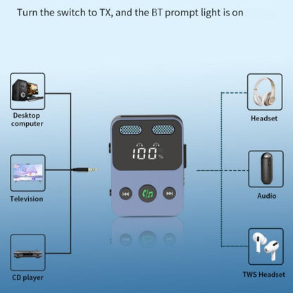 BR17 Bass Boost 2 In 1 Digital Display Bluetooth-Compatible Receiver Transmitter Audio Adapter - Audio Receiver Transmitter by buy2fix | Online Shopping UK | buy2fix