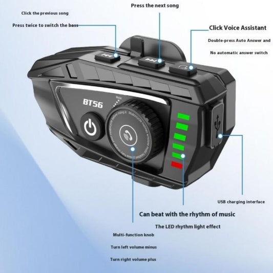 BT56 Rhythm Light Effects Motorcycle Helmet Headphone Bluetooth-Compatible Music Headset - Motorcycle Walkie Talkie by buy2fix | Online Shopping UK | buy2fix