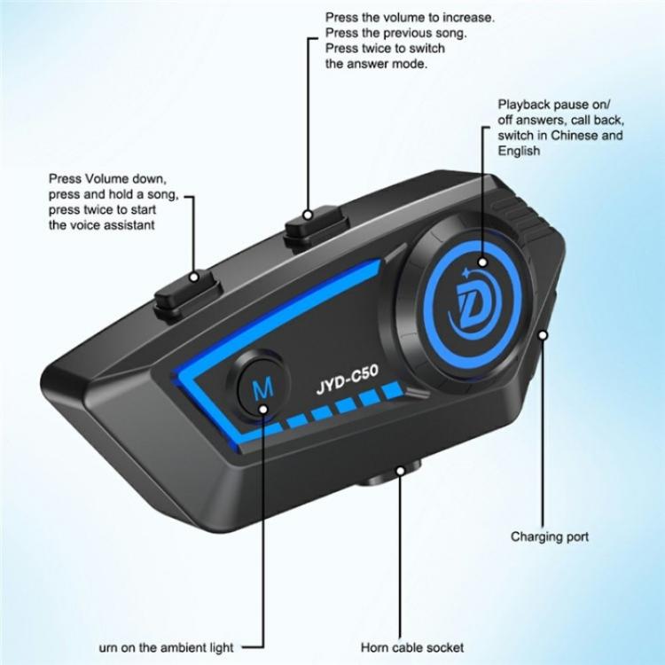 JYD-C50 Rhythm Light Motorcycle Helmet Wireless Bluetooth Music Headset - Motorcycle Walkie Talkie by buy2fix | Online Shopping UK | buy2fix