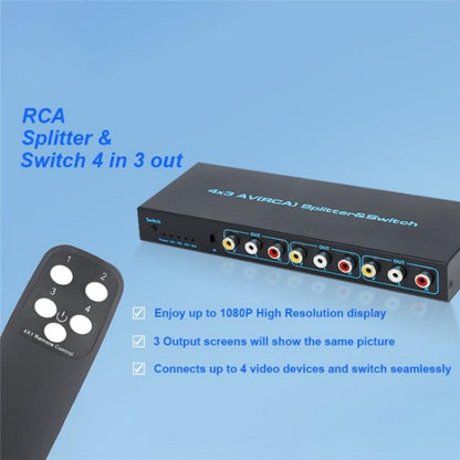 RCA 4 In 3 Out AV Audio Video Signal Composite Switcher AV Switch Splitter Box, Plug:EU Plug - Splitter Adapter by buy2fix | Online Shopping UK | buy2fix