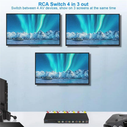 RCA 4 In 3 Out AV Audio Video Signal Composite Switcher AV Switch Splitter Box, Plug:EU Plug - Splitter Adapter by buy2fix | Online Shopping UK | buy2fix