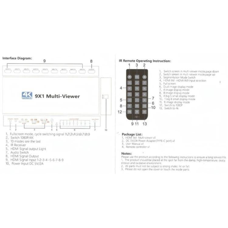 JQF1  9 in 1 Out Switch Adapter Screen Splitter 4K HDMI Multi Viewer Switcher, Plug:EU Plug - Splitter by buy2fix | Online Shopping UK | buy2fix