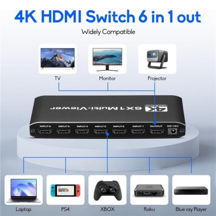 JQF2 4K Seamless Switcher Screen Splitter Multiple Display Modes 6 in 1 Out HDMI Multiviewer, Plug:US Plug - Splitter by buy2fix | Online Shopping UK | buy2fix