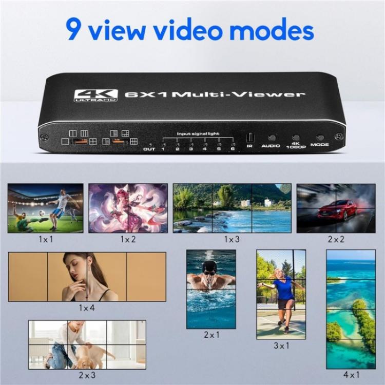 JQF2 4K Seamless Switcher Screen Splitter Multiple Display Modes 6 in 1 Out HDMI Multiviewer, Plug:EU Plug - Splitter by buy2fix | Online Shopping UK | buy2fix