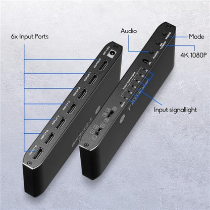 JQF2 4K Seamless Switcher Screen Splitter Multiple Display Modes 6 in 1 Out HDMI Multiviewer, Plug:EU Plug - Splitter by buy2fix | Online Shopping UK | buy2fix