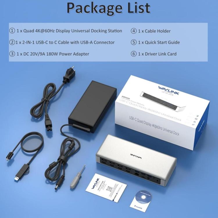 WAVLINK UG69PD12 DisplayLink Docking Station Quad  Monitors For Laptops M1 / M2 / Mac & Windows, Plug:US Plug -  by WAVLINK | Online Shopping UK | buy2fix