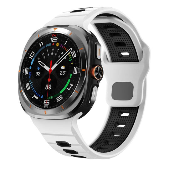 For Galaxy Watch Ultra2 2026 / 2025 / 1 2024 Horizontal Stripes Reverse Buckle Silicone Watch Band(White Black)