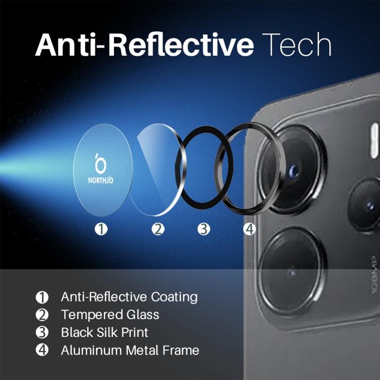 For Xiaomi Redmi Note 14 4G 163.25mm NORTHJO Camera Lens Protector CD Metal Ring Tempered Glass Film(Black) - Note 14 Tempered Glass by NORTHJO | Online Shopping UK | buy2fix
