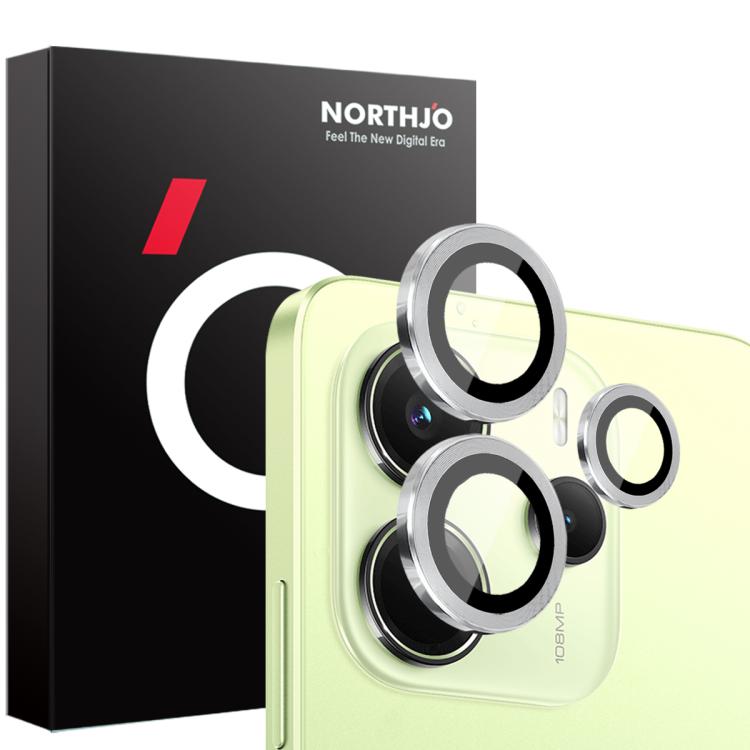 For Xiaomi Redmi Note 14 4G 163.25mm NORTHJO Camera Lens Protector CD Metal Ring Tempered Glass Film(Silver) - Note 14 Tempered Glass by NORTHJO | Online Shopping UK | buy2fix