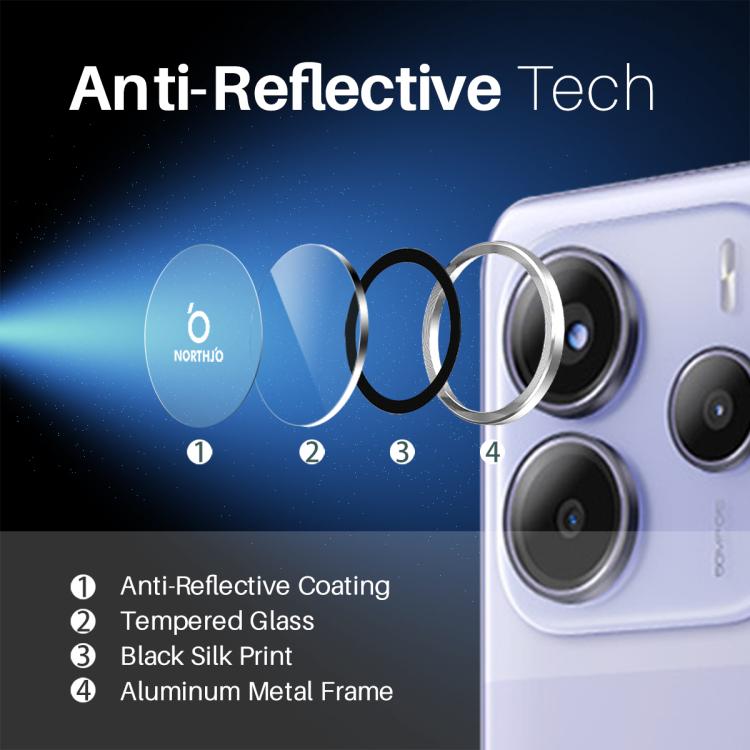 For Xiaomi Redmi Note 14 5G NORTHJO Camera Lens Protector CD Metal Ring Tempered Glass Film(Silver) - Note 14 Tempered Glass by NORTHJO | Online Shopping UK | buy2fix