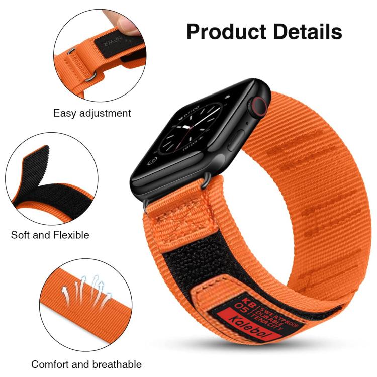 For Apple Watch 42mm / 41mm / 40mm / 38mm Kalebol Hook and Tri-Loop Nylon Watch Band(Orange) - Watch Bands by Kalebol | Online Shopping UK | buy2fix