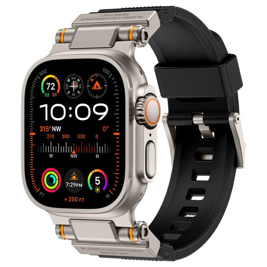For Apple Watch 42 / 44 / 45 / 46 / 49mm Metal Connector Explorer Silicone Watch Band(Titanium Black)
